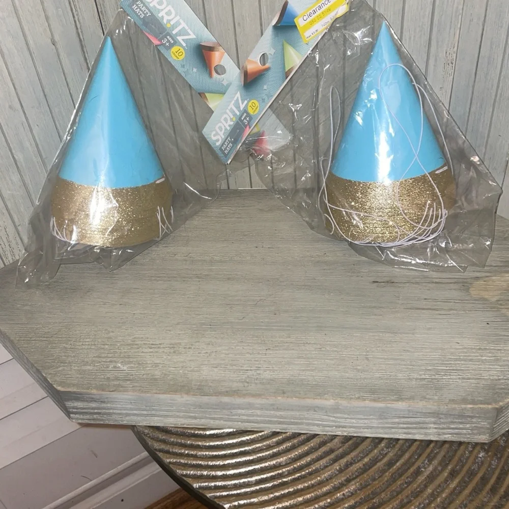 NWT Spritz 20 Blue & Glitter Gold Kids Party Hats